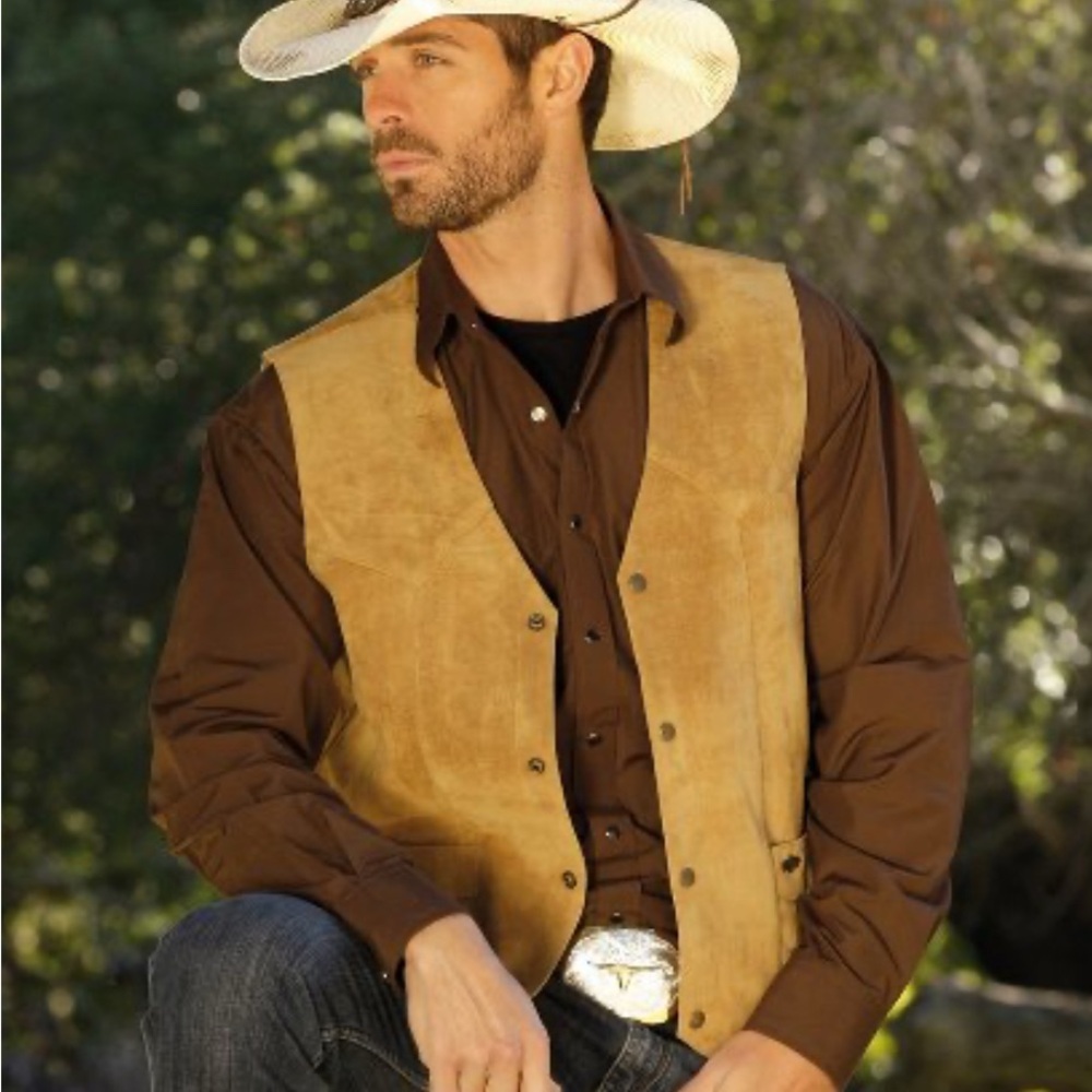 Stars & Stripes Genuine Leather Suede Men's Tan Suede Vest NWT